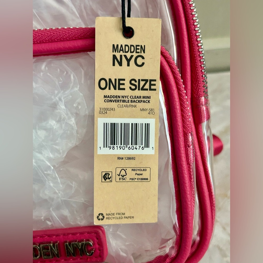 Madden NYC Clear Mini Convertible Backpack Fuchsia NWT - Picture 10 of 10